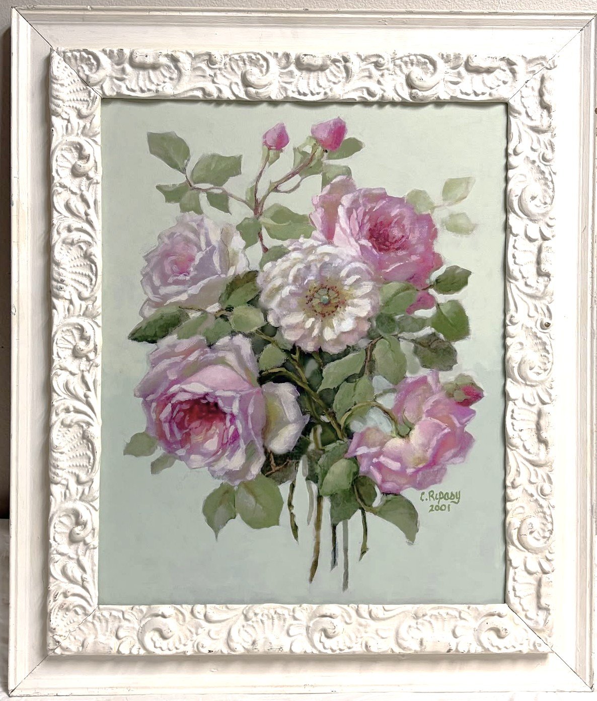 Old English Roses in an Antique Frame