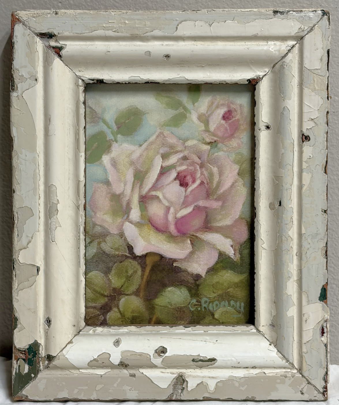Blush Rose in a Vintage Wood Frame
